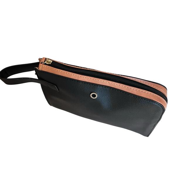 Bvlgari Bulgari Emirates First Class Travel Dopp Bag Pebbled Black & Tan New - Picture 3 of 7